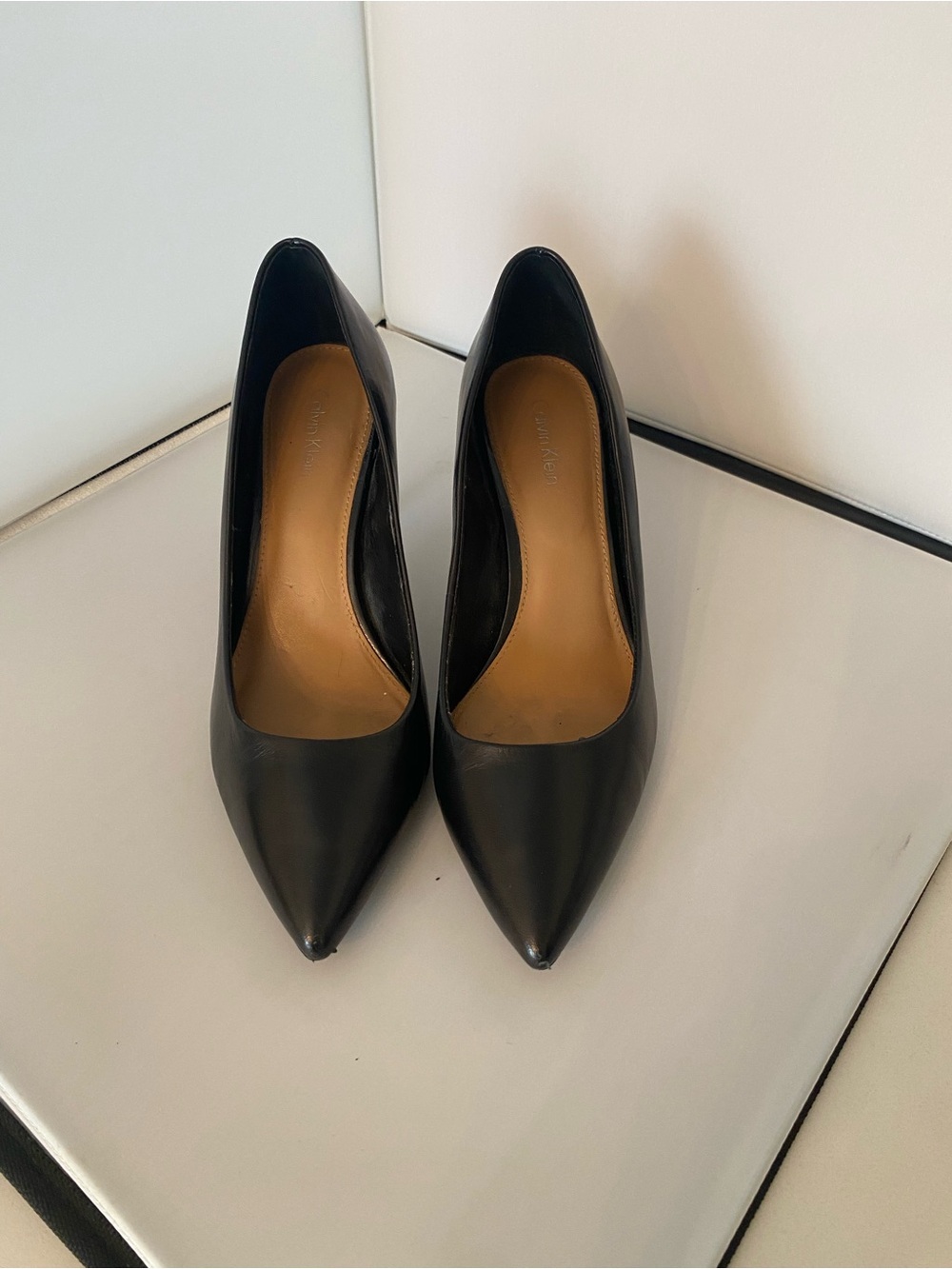 Calvin Klein Black Pointed Leather Pumps
